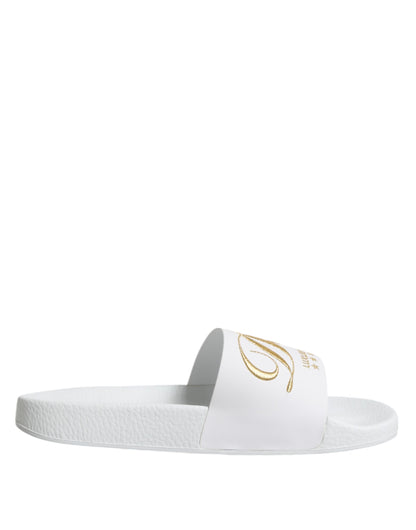 Dolce &amp; Gabbana White Leather Slides Sandals Beachwear Shoes