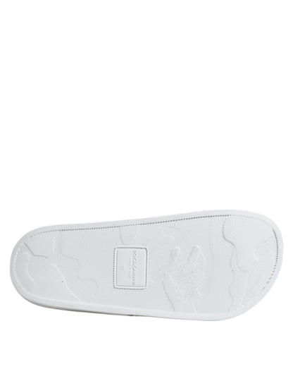 Dolce &amp; Gabbana White Leather Slides Sandals Beachwear Shoes