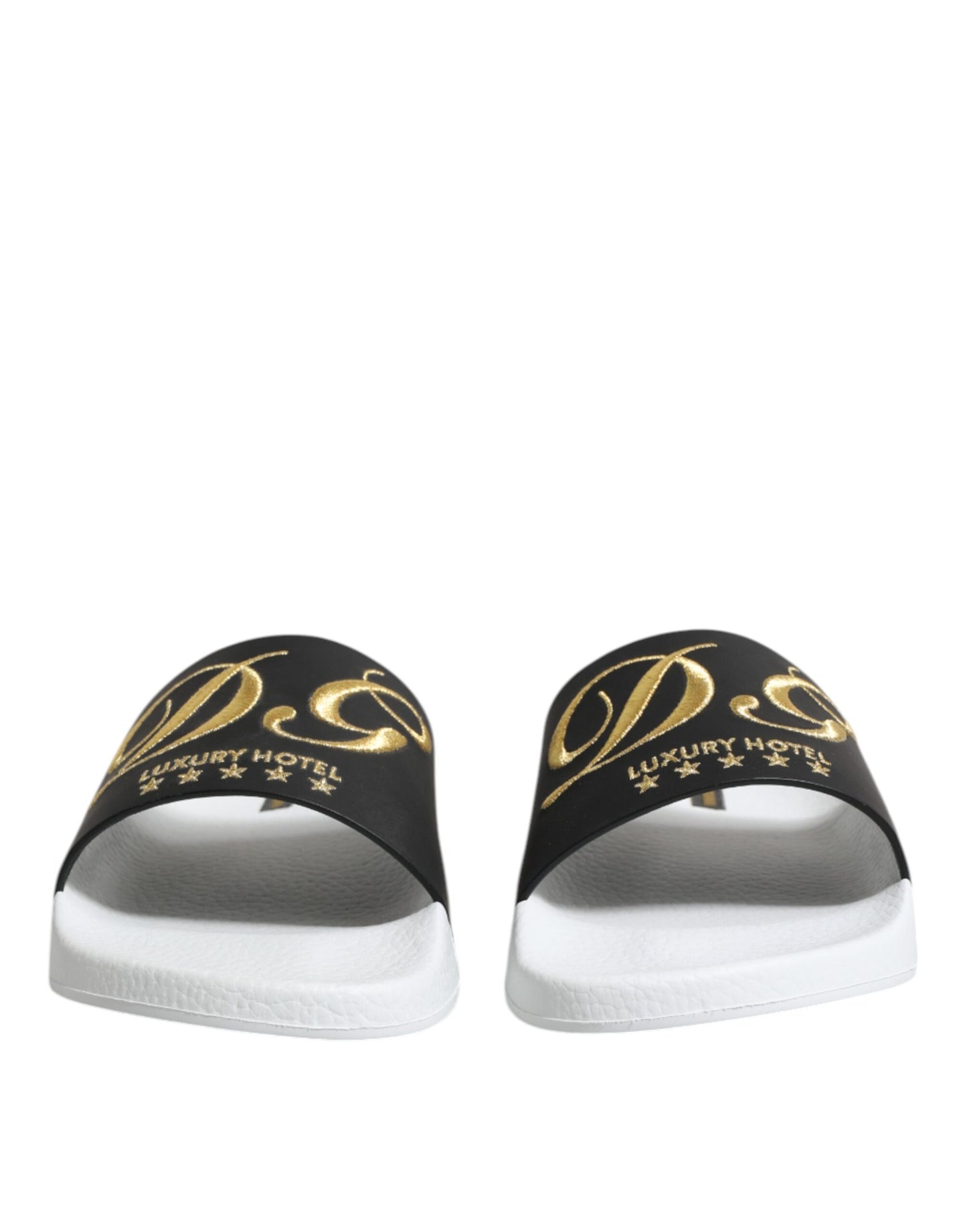 Dolce &amp; Gabbana White Black Leather Sandals Beachwear Shoes