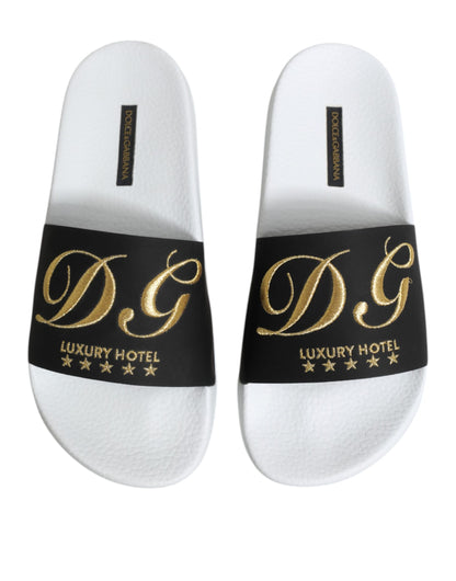 Dolce &amp; Gabbana White Black Leather Sandals Beachwear Shoes