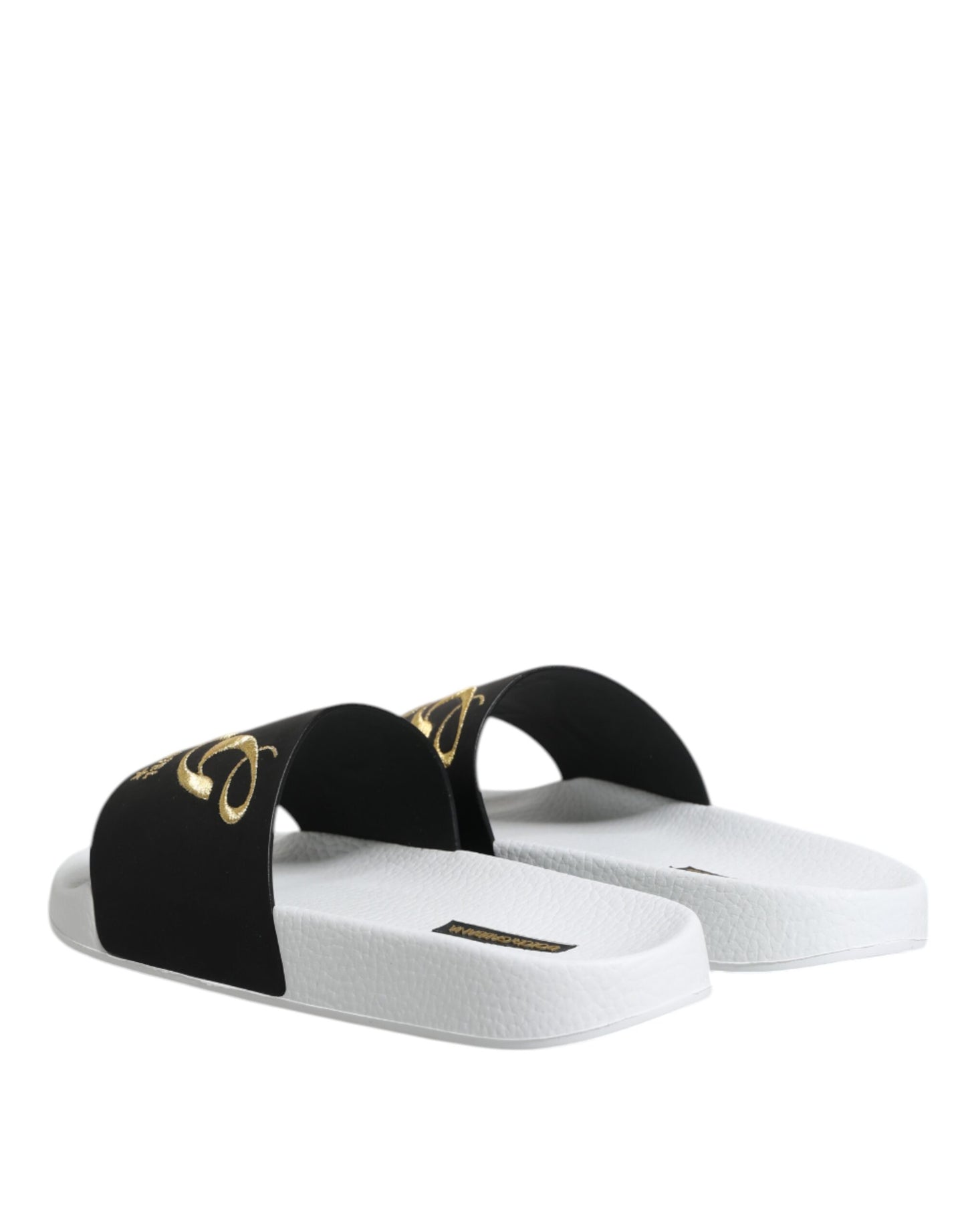 Dolce &amp; Gabbana White Black Leather Sandals Beachwear Shoes