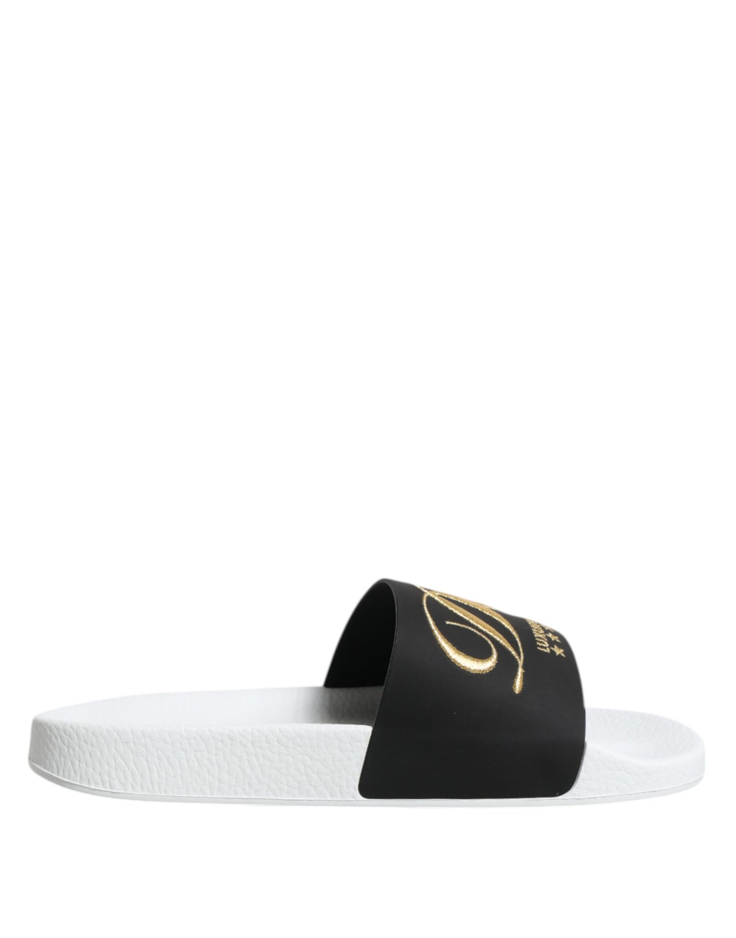 Dolce &amp; Gabbana White Black Leather Sandals Beachwear Shoes
