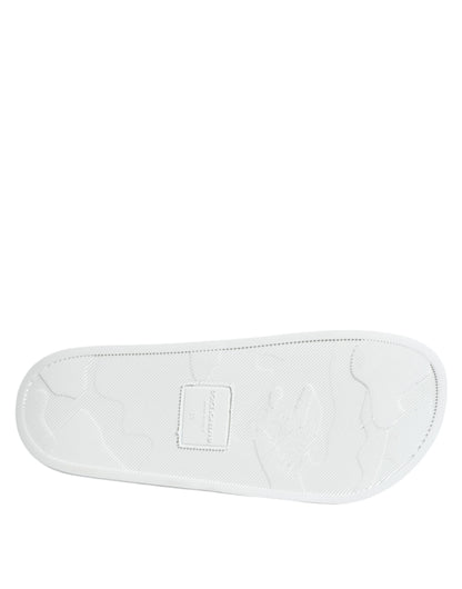 Dolce &amp; Gabbana White Black Leather Sandals Beachwear Shoes