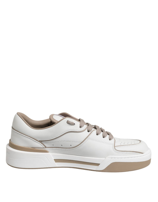 Dolce &amp; Gabbana White Brown Leather Low Top Men Sneakers Shoes