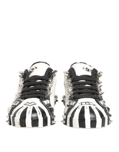 Dolce & Gabbana White Studded Printed Low Top Sneakers Shoes - from Dolce & Gabbana