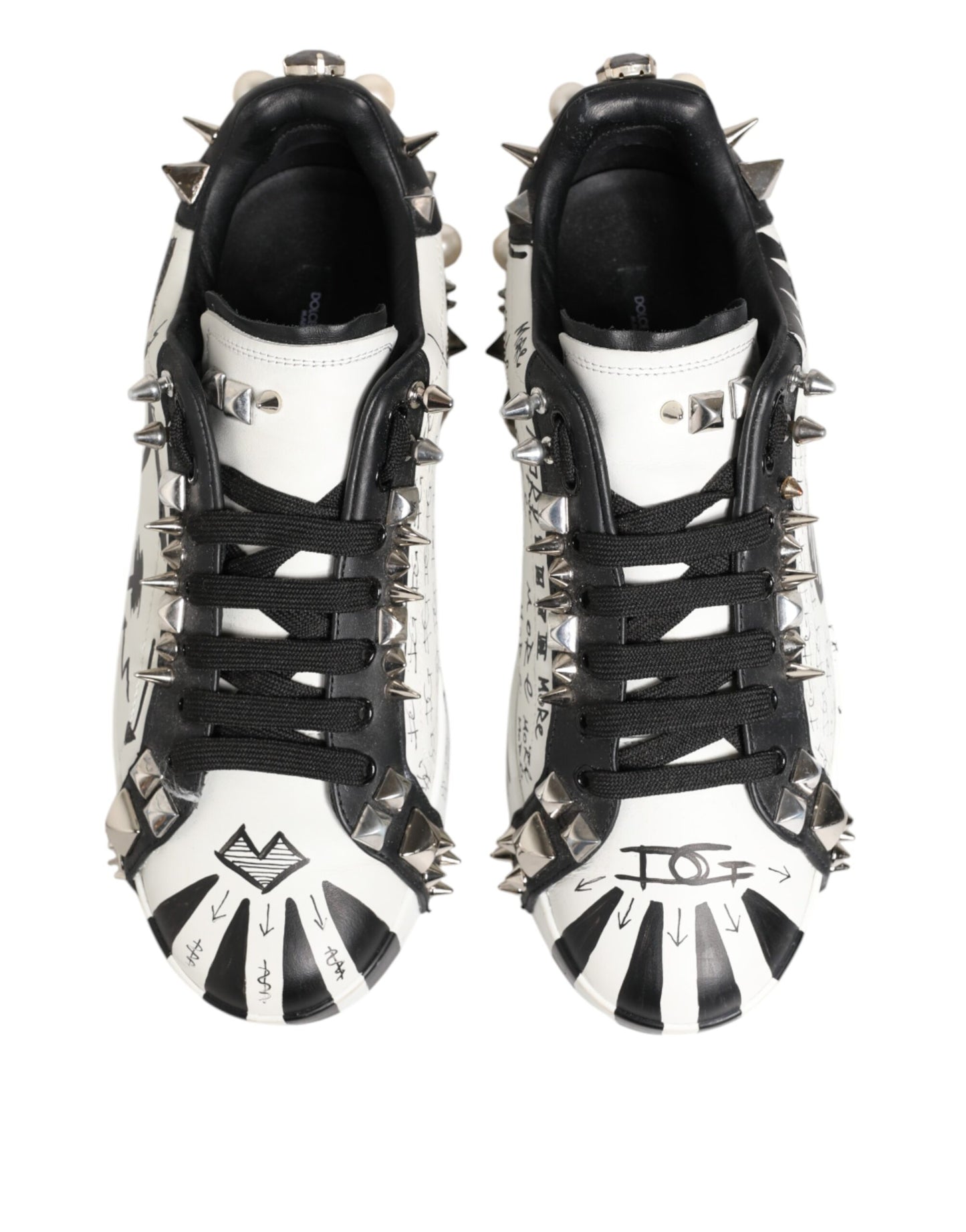 Dolce & Gabbana White Studded Printed Low Top Sneakers Shoes - from Dolce & Gabbana
