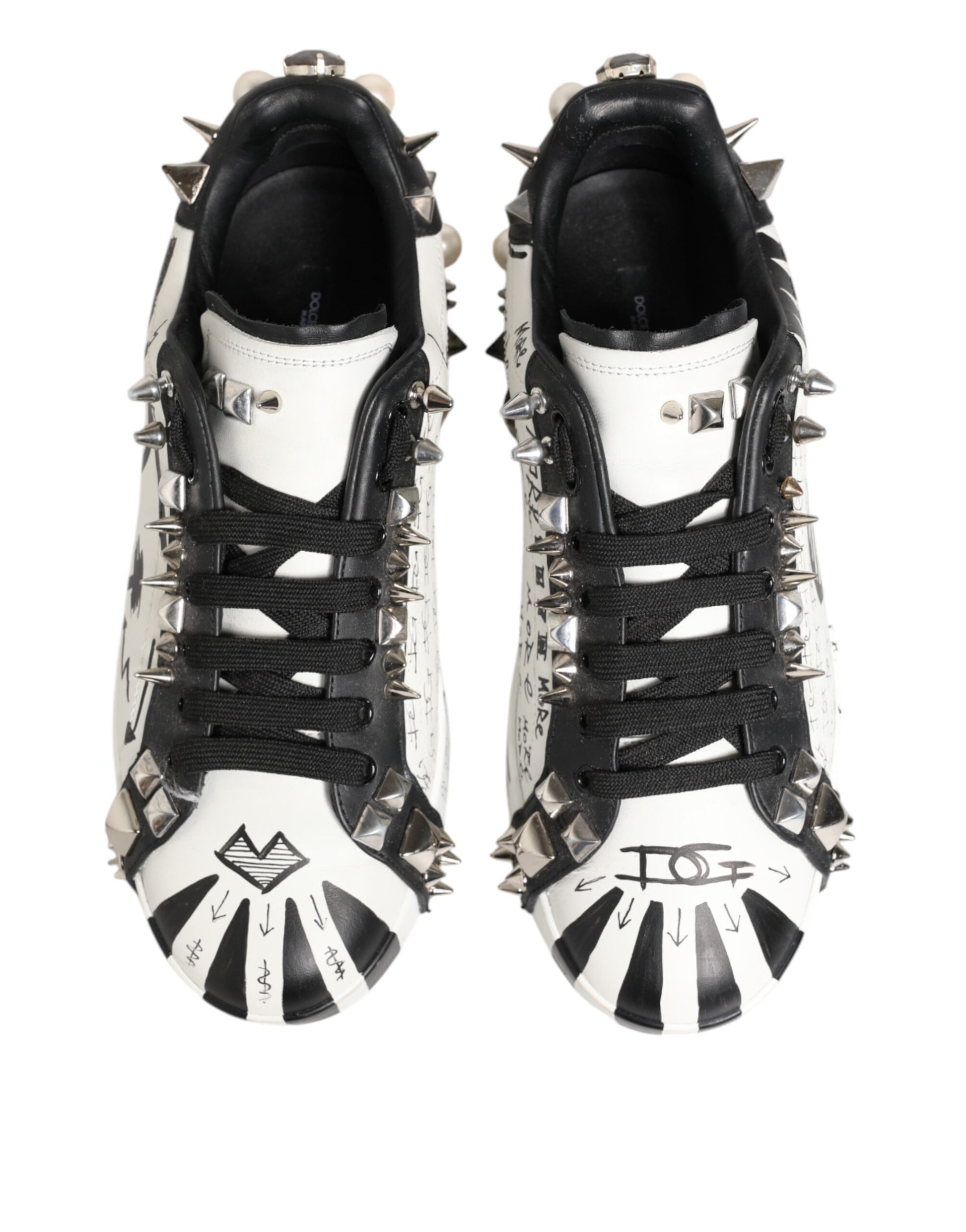 Dolce & Gabbana White Studded Printed Low Top Sneakers Shoes - from Dolce & Gabbana