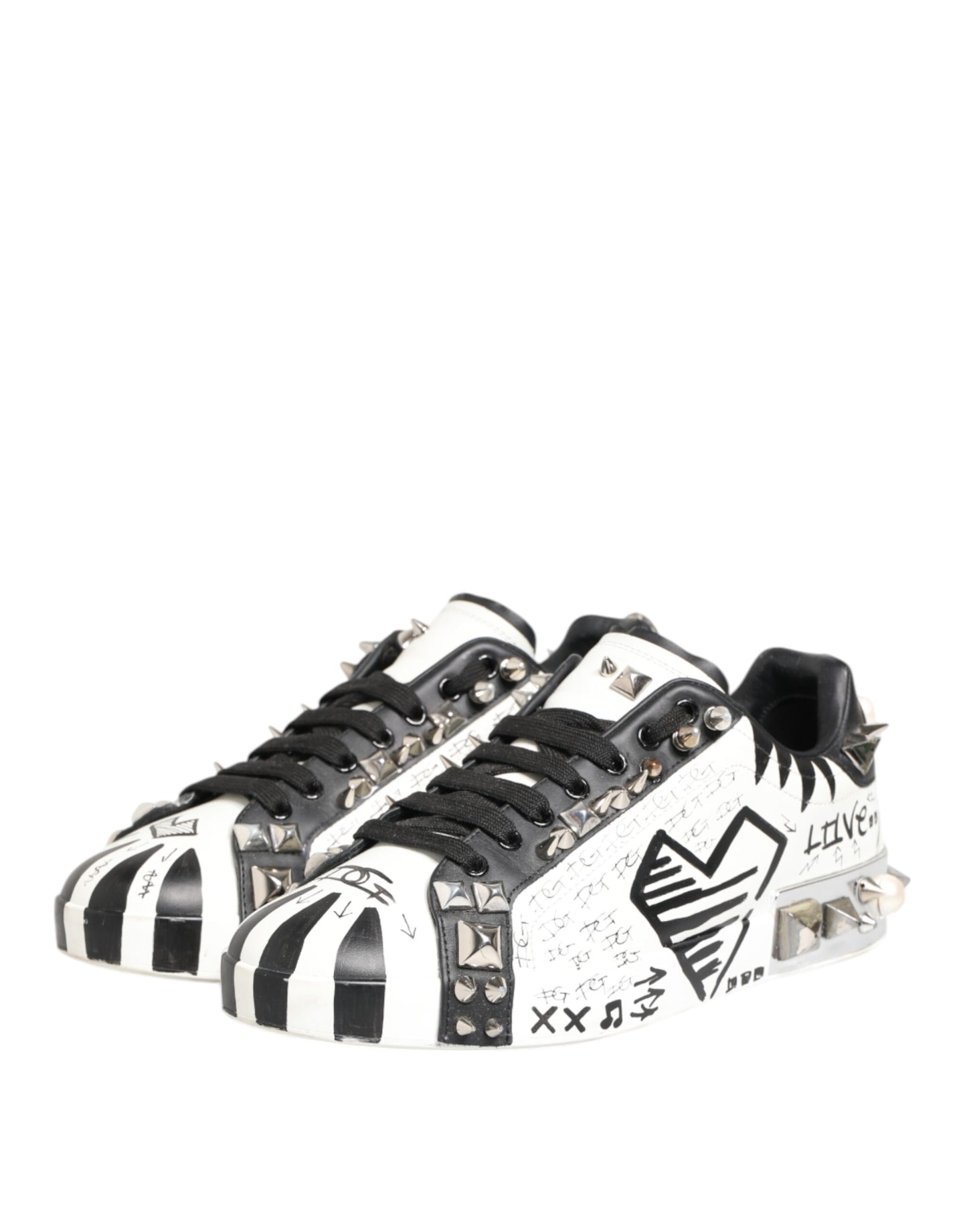 Dolce & Gabbana White Studded Printed Low Top Sneakers Shoes - from Dolce & Gabbana