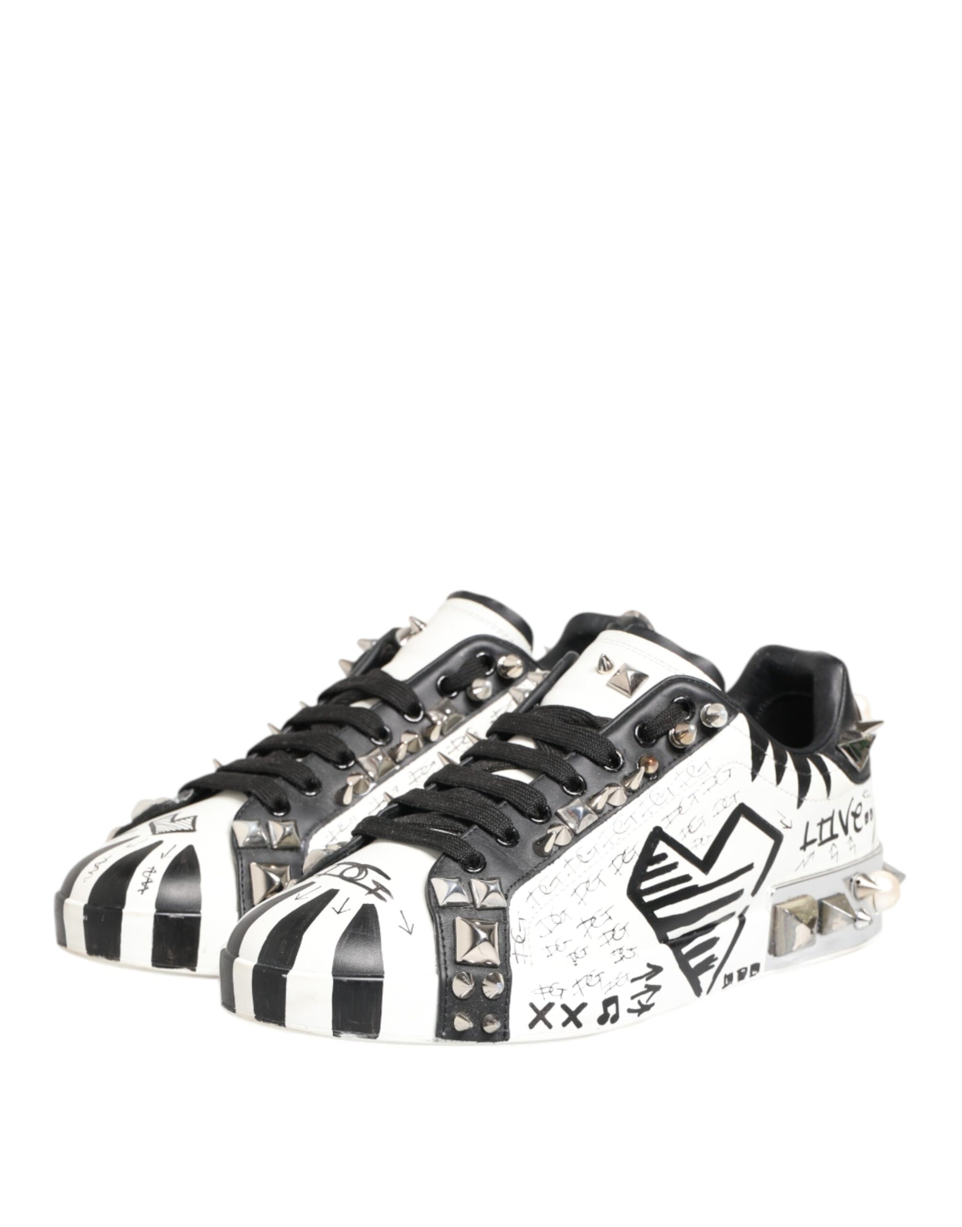 Dolce & Gabbana White Studded Printed Low Top Sneakers Shoes - from Dolce & Gabbana