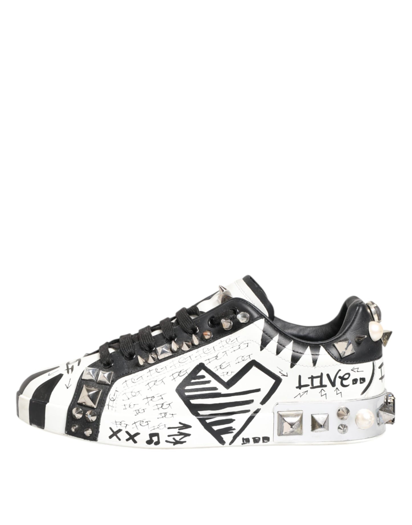 Dolce & Gabbana White Studded Printed Low Top Sneakers Shoes - from Dolce & Gabbana