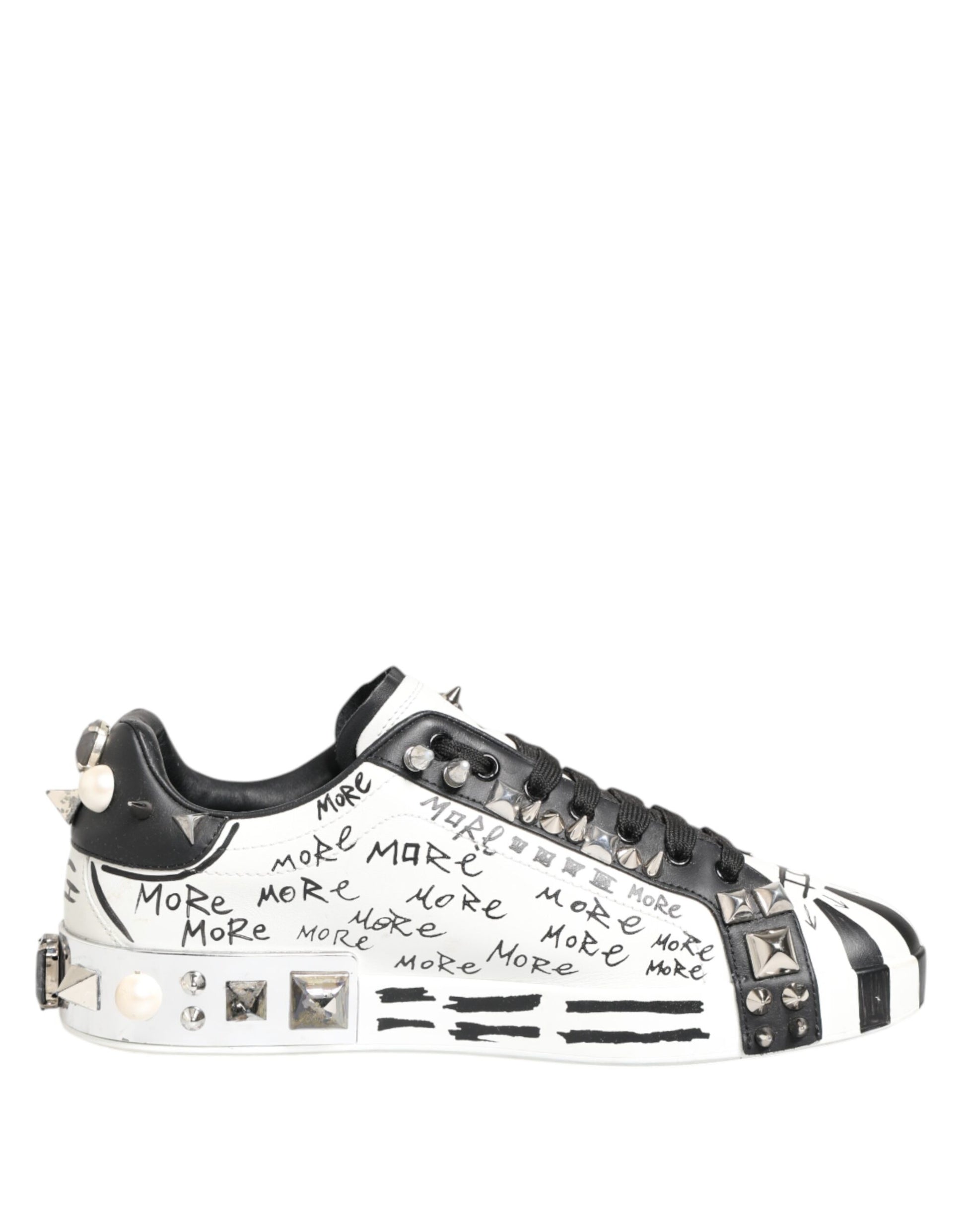 Dolce & Gabbana White Studded Printed Low Top Sneakers Shoes - from Dolce & Gabbana