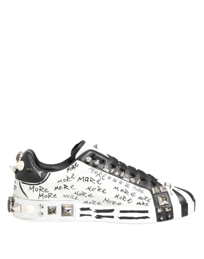 Dolce & Gabbana White Studded Printed Low Top Sneakers Shoes - from Dolce & Gabbana