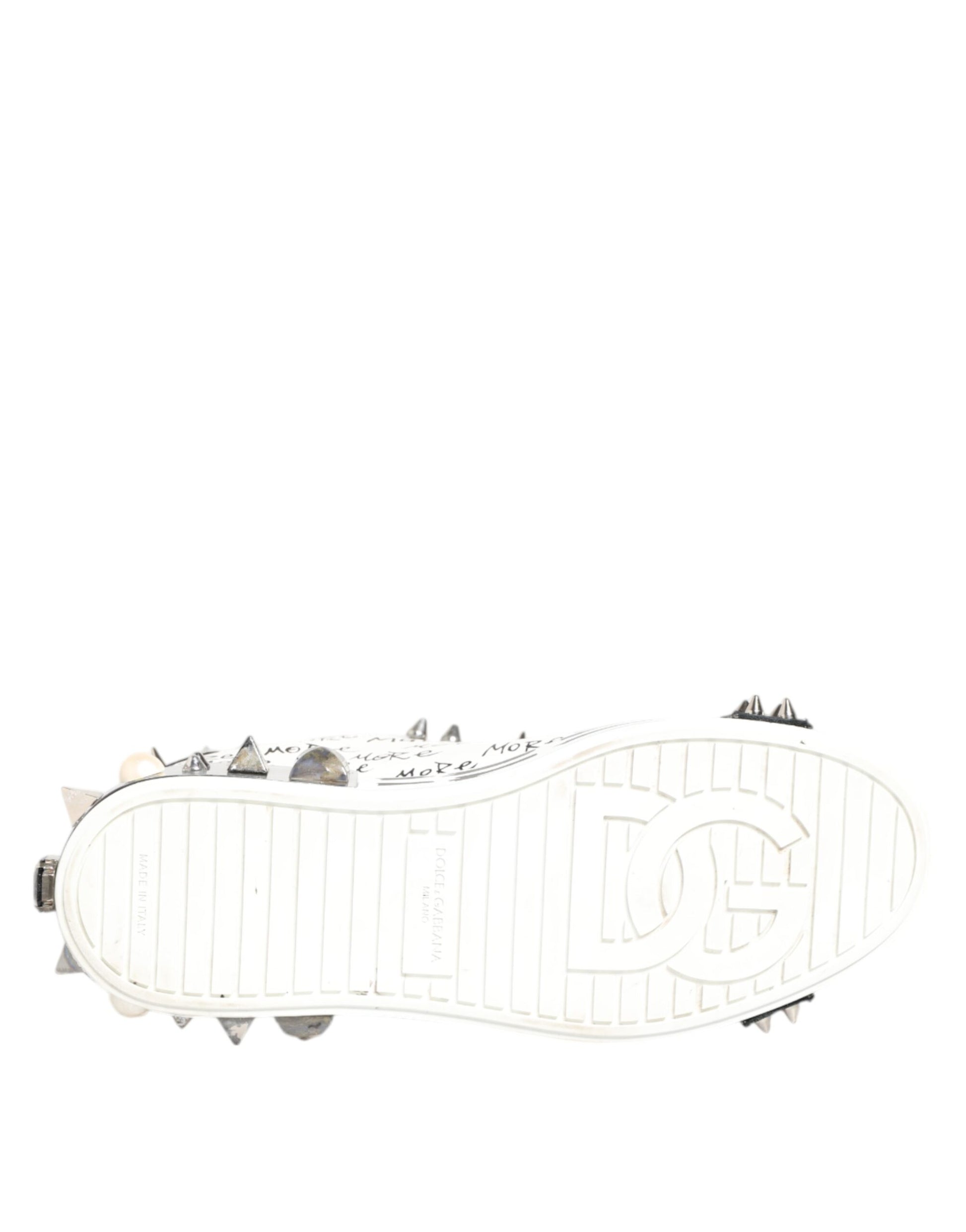 Dolce & Gabbana White Studded Printed Low Top Sneakers Shoes - from Dolce & Gabbana