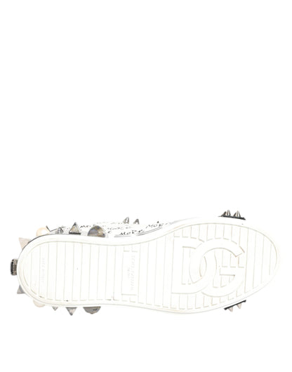 Dolce & Gabbana White Studded Printed Low Top Sneakers Shoes - from Dolce & Gabbana
