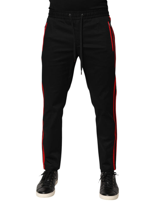 Dolce &amp; Gabbana Red Stripe Cotton Logo Jogger Sweatpants Pants