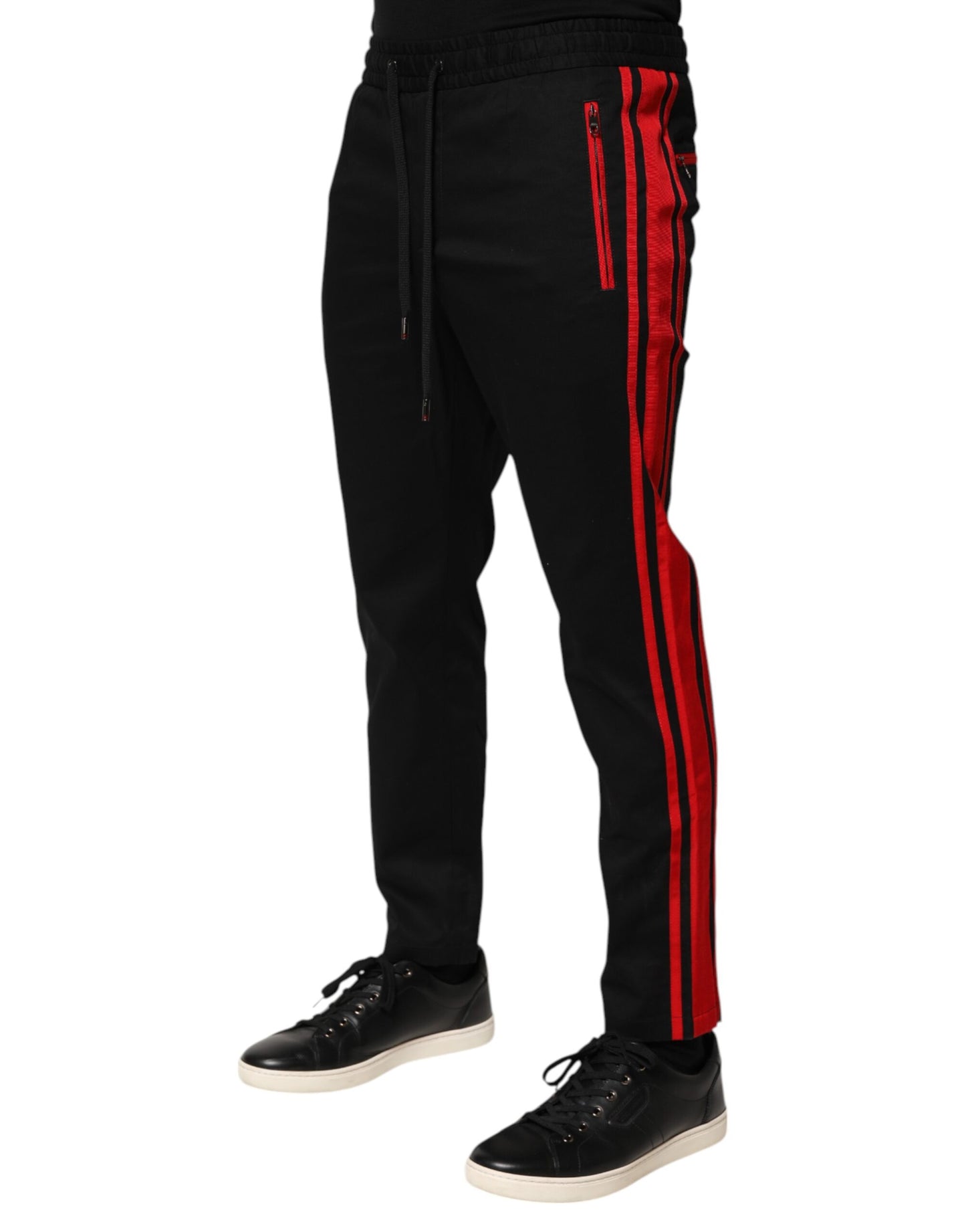 Dolce &amp; Gabbana Red Stripe Cotton Logo Jogger Sweatpants Pants