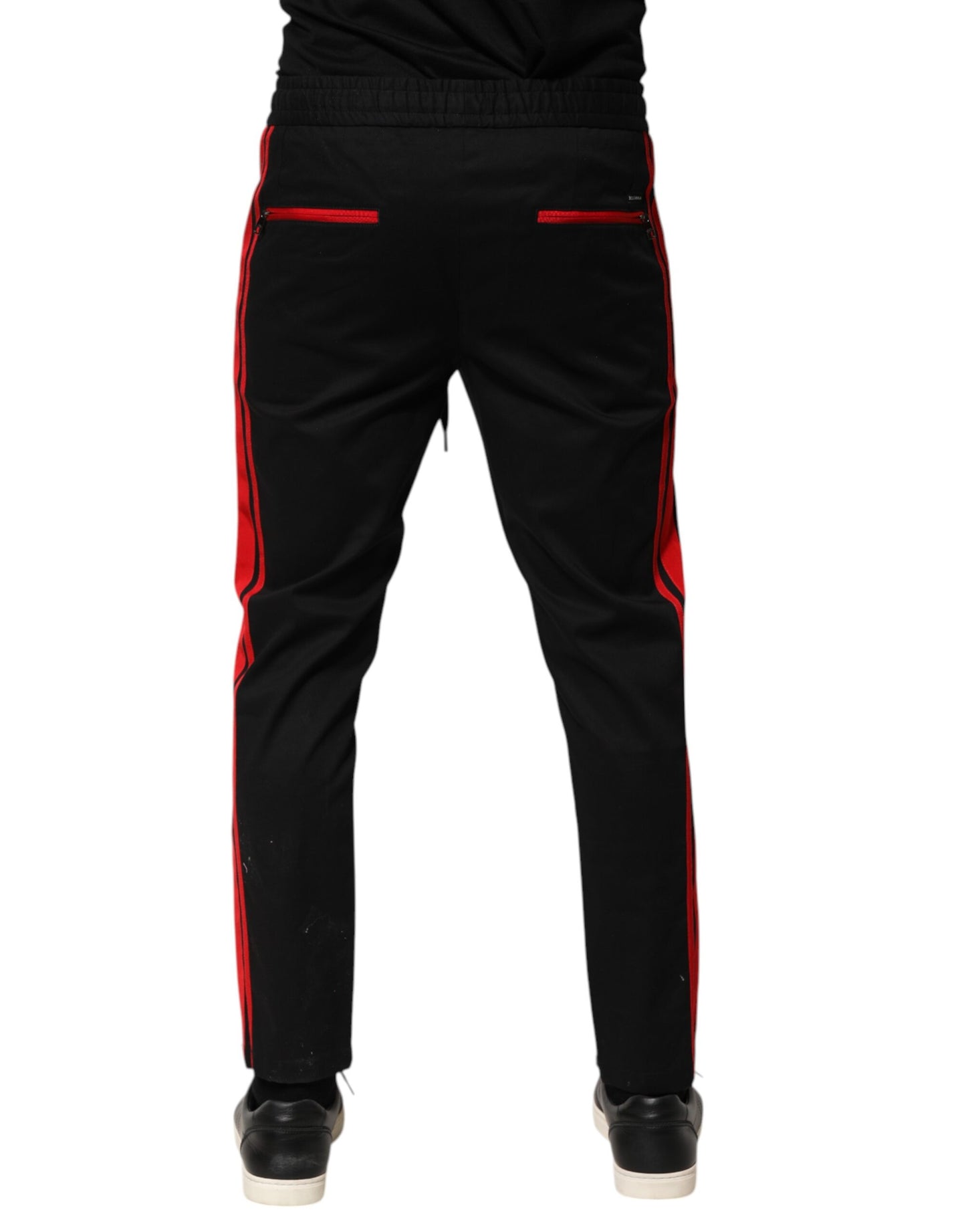 Dolce &amp; Gabbana Red Stripe Cotton Logo Jogger Sweatpants Pants