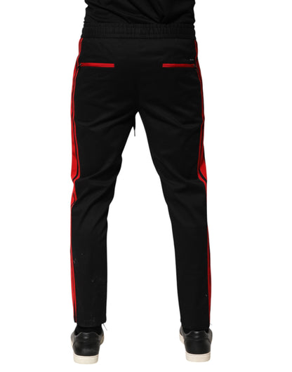 Dolce &amp; Gabbana Red Stripe Cotton Logo Jogger Sweatpants Pants