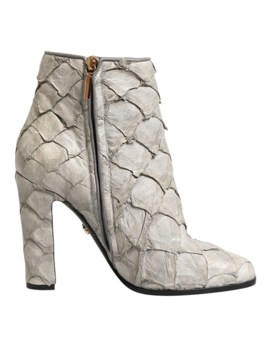 Dolce &amp; Gabbana Off White Leather Heels Ankle Boots Shoes