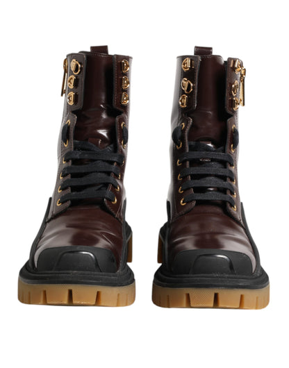 Dolce &amp; Gabbana Maroon Leather Mid Calf Biker Boots Shoes