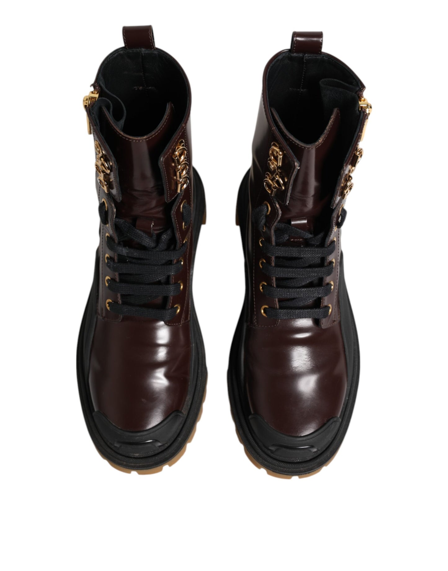 Dolce &amp; Gabbana Maroon Leather Mid Calf Biker Boots Shoes
