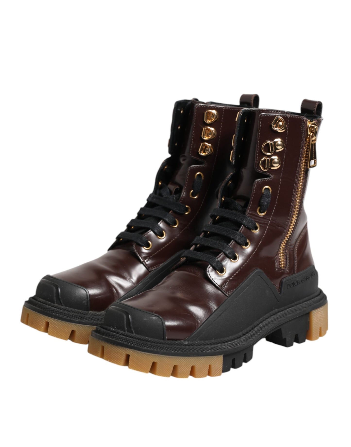 Dolce &amp; Gabbana Maroon Leather Mid Calf Biker Boots Shoes