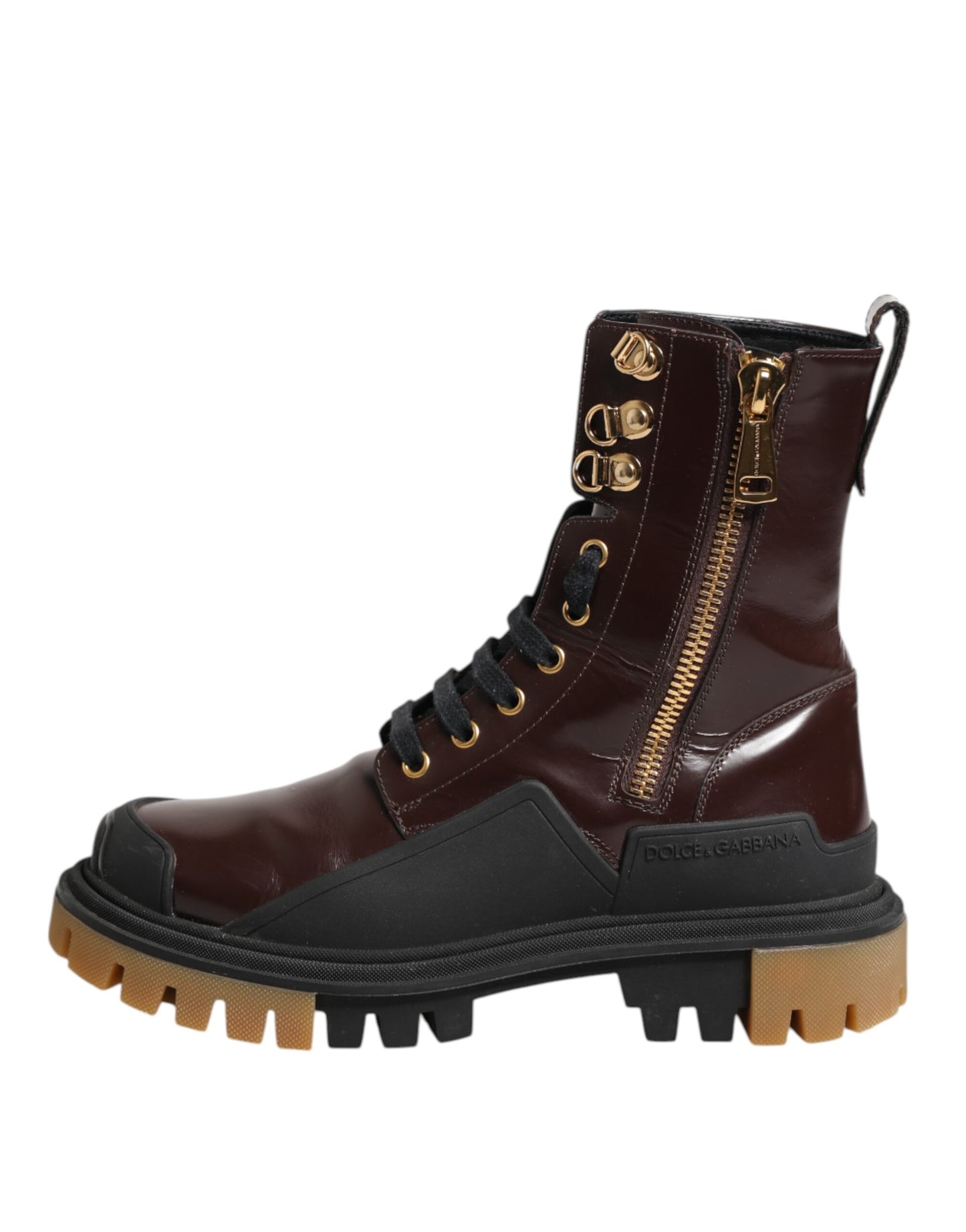 Dolce &amp; Gabbana Maroon Leather Mid Calf Biker Boots Shoes