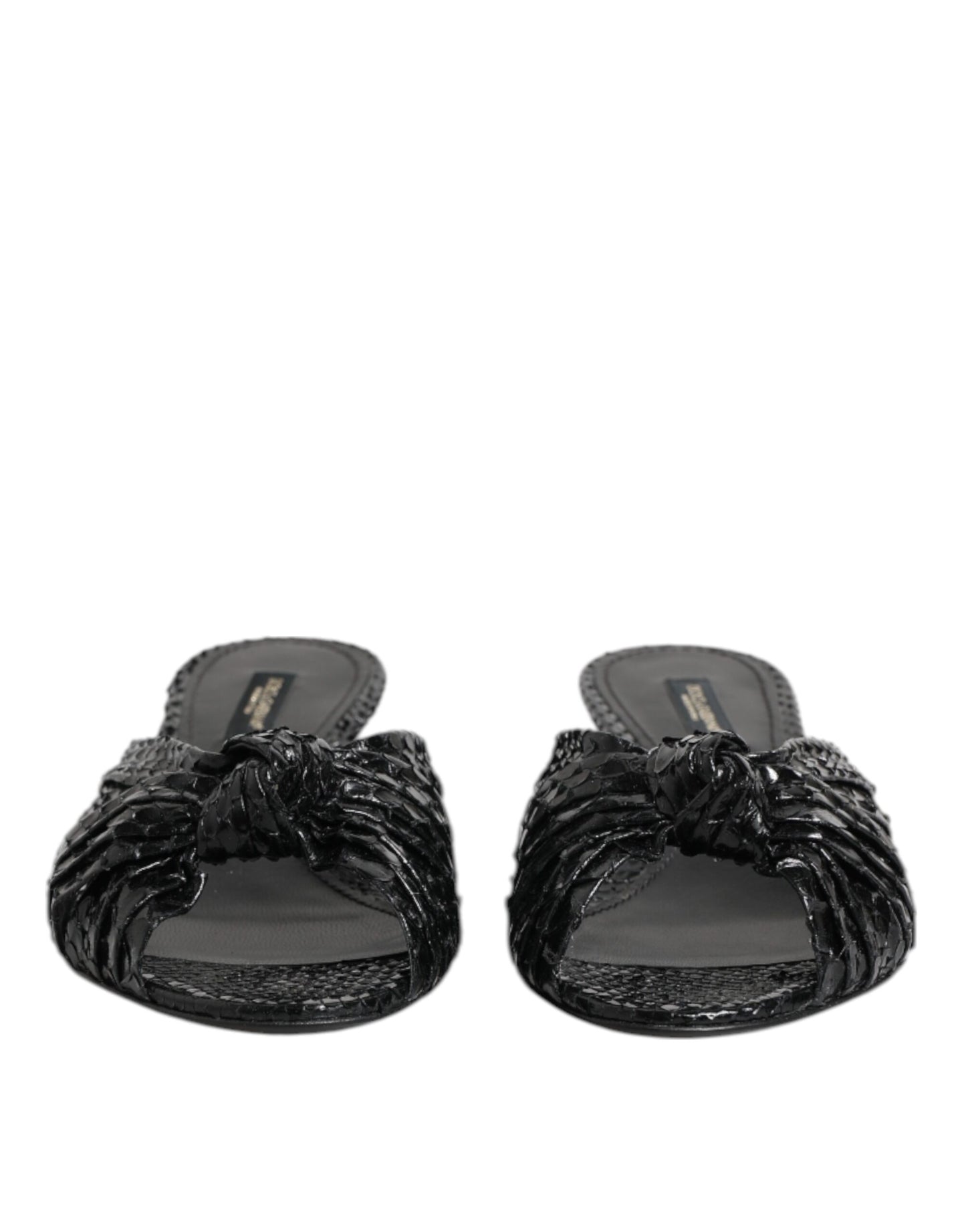 Dolce &amp; Gabbana Black Leather Heels Slides Sandals Shoes
