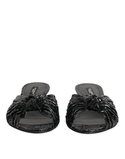 Dolce &amp; Gabbana Black Leather Heels Slides Sandals Shoes