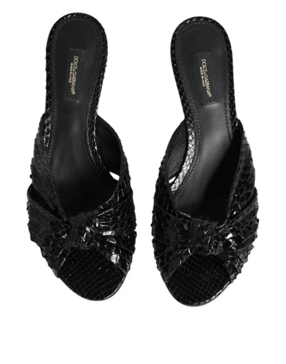 Dolce &amp; Gabbana Black Leather Heels Slides Sandals Shoes