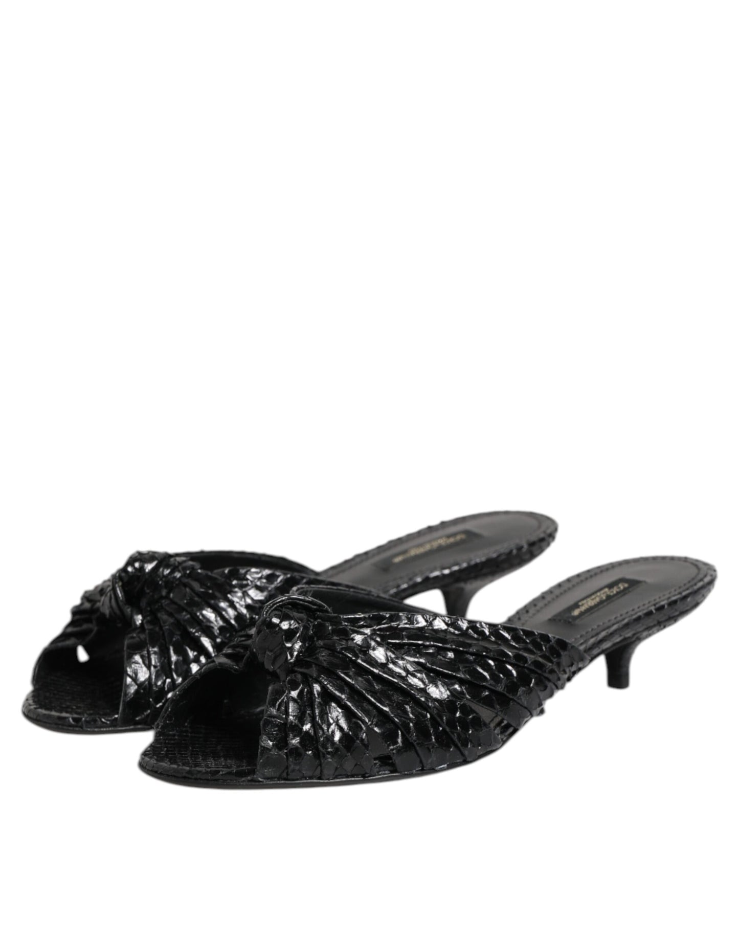 Dolce &amp; Gabbana Black Leather Heels Slides Sandals Shoes