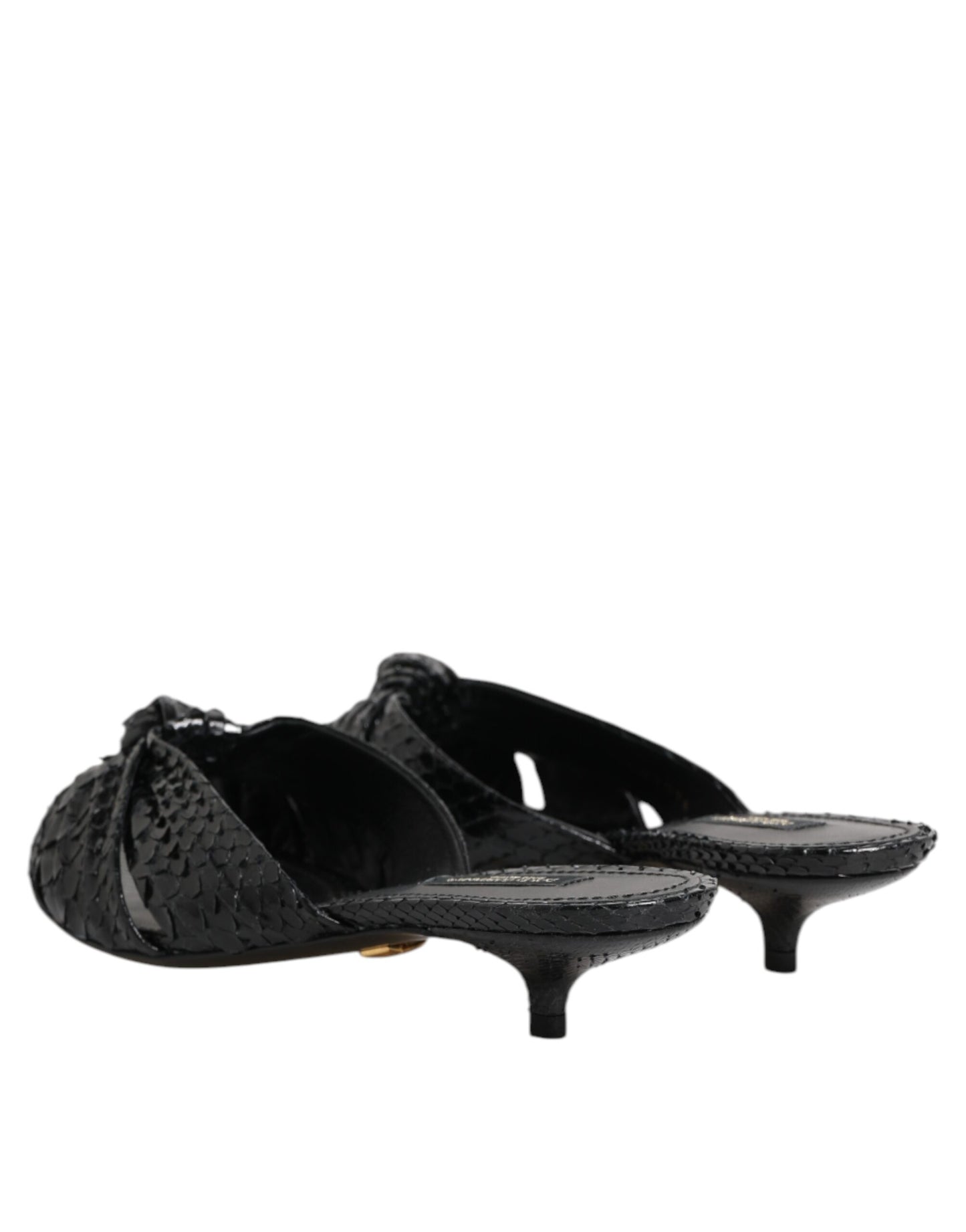 Dolce &amp; Gabbana Black Leather Heels Slides Sandals Shoes