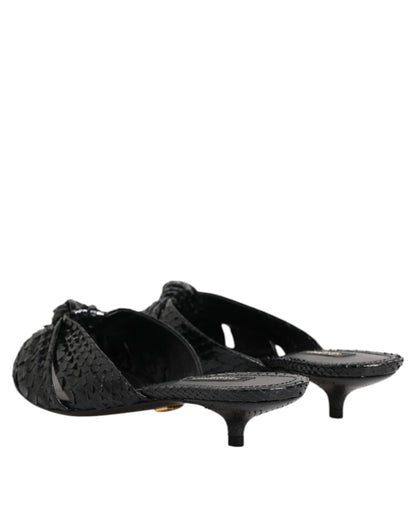 Dolce &amp; Gabbana Black Leather Heels Slides Sandals Shoes