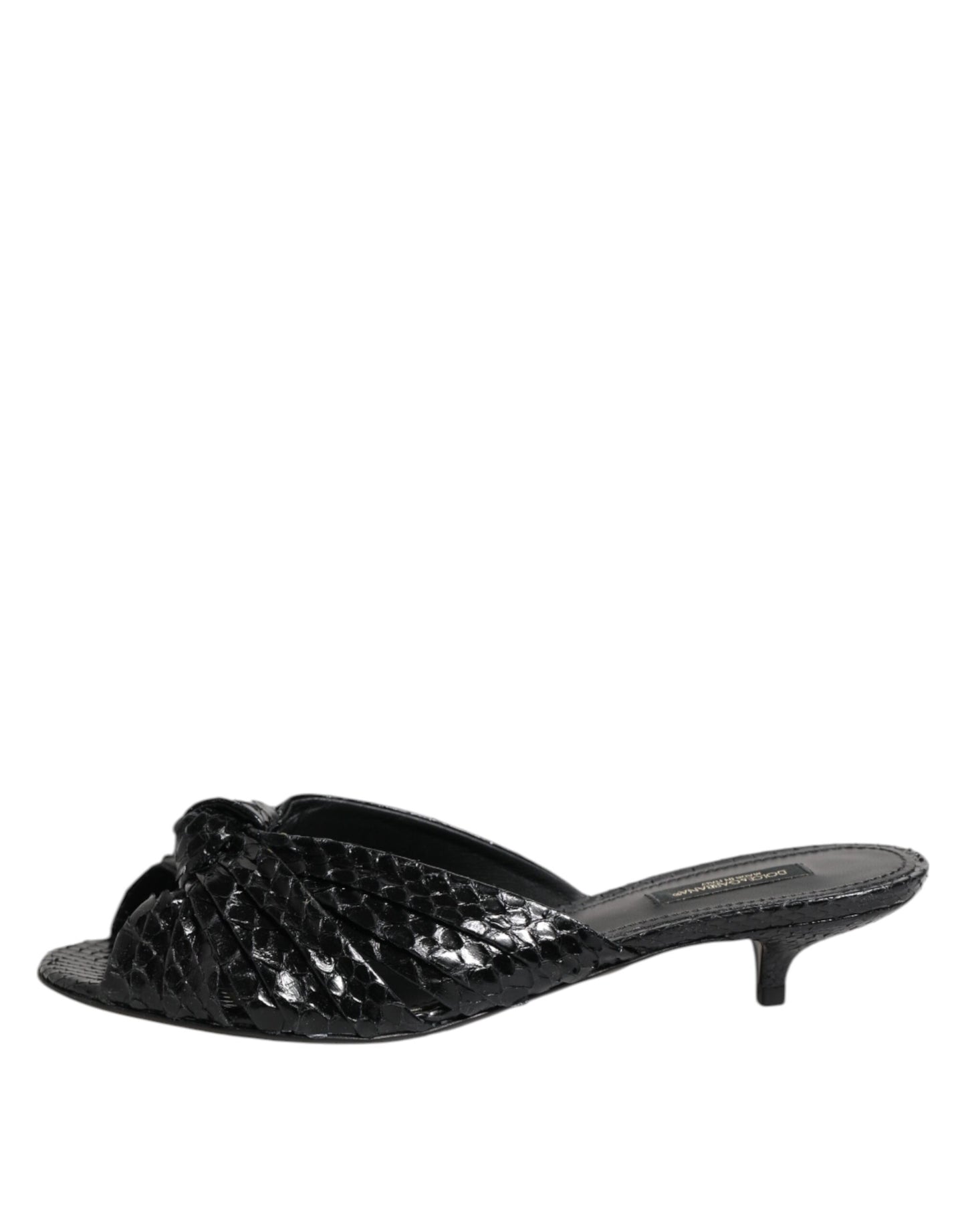 Dolce &amp; Gabbana Black Leather Heels Slides Sandals Shoes