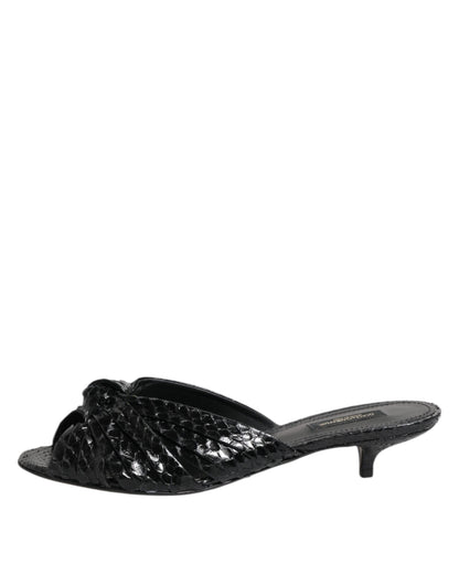 Dolce &amp; Gabbana Black Leather Heels Slides Sandals Shoes