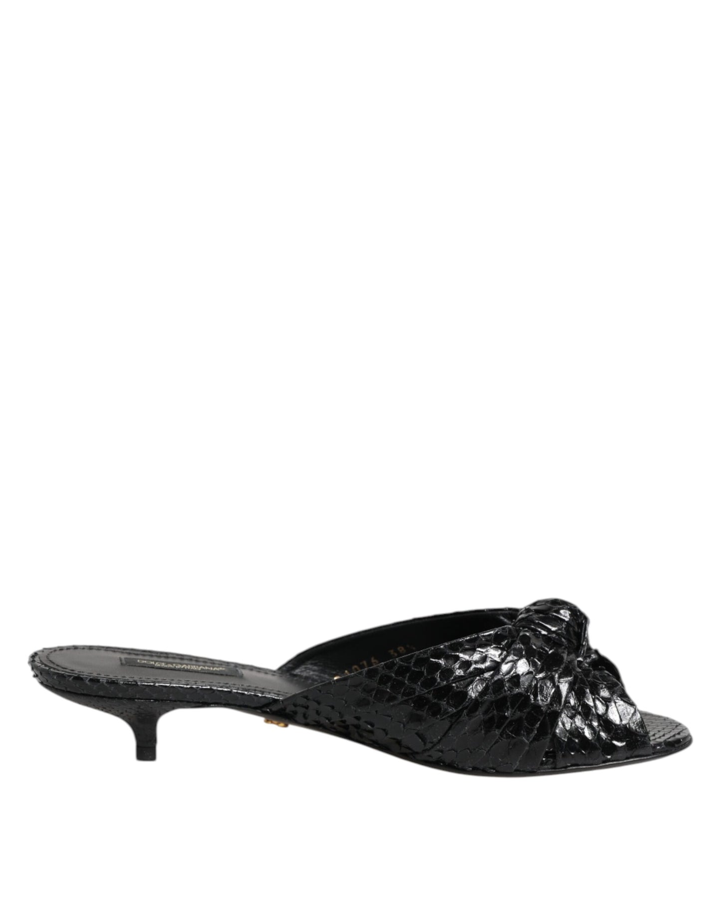 Dolce &amp; Gabbana Black Leather Heels Slides Sandals Shoes