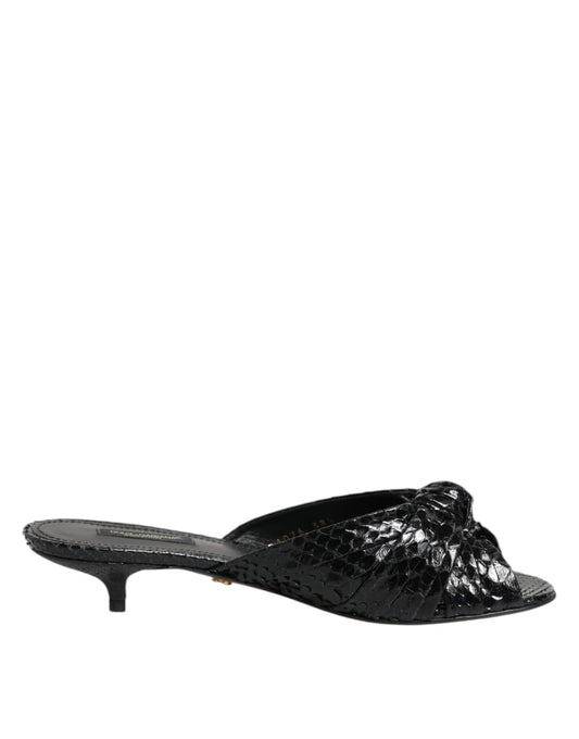 Dolce &amp; Gabbana Black Leather Heels Slides Sandals Shoes