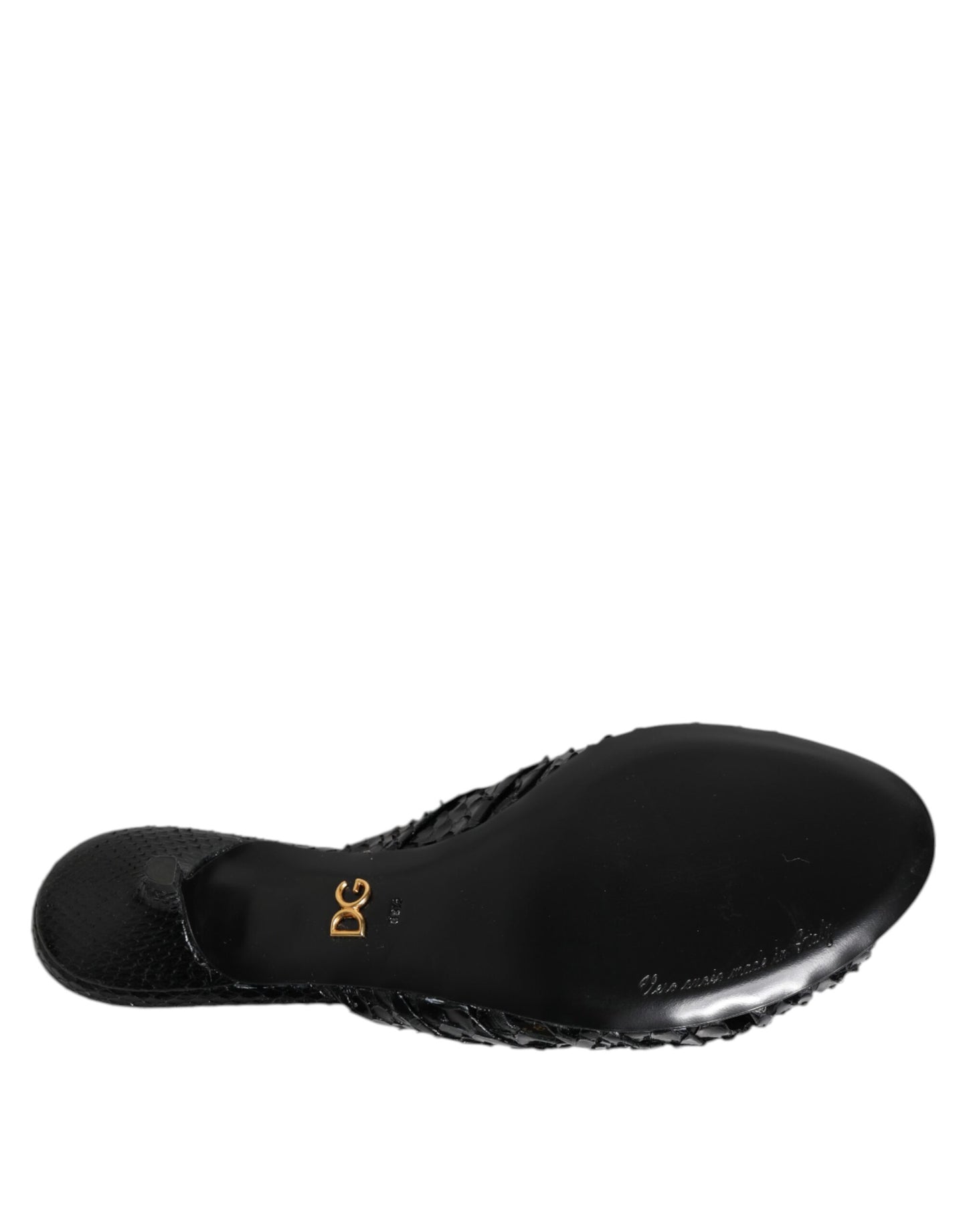 Dolce &amp; Gabbana Black Leather Heels Slides Sandals Shoes