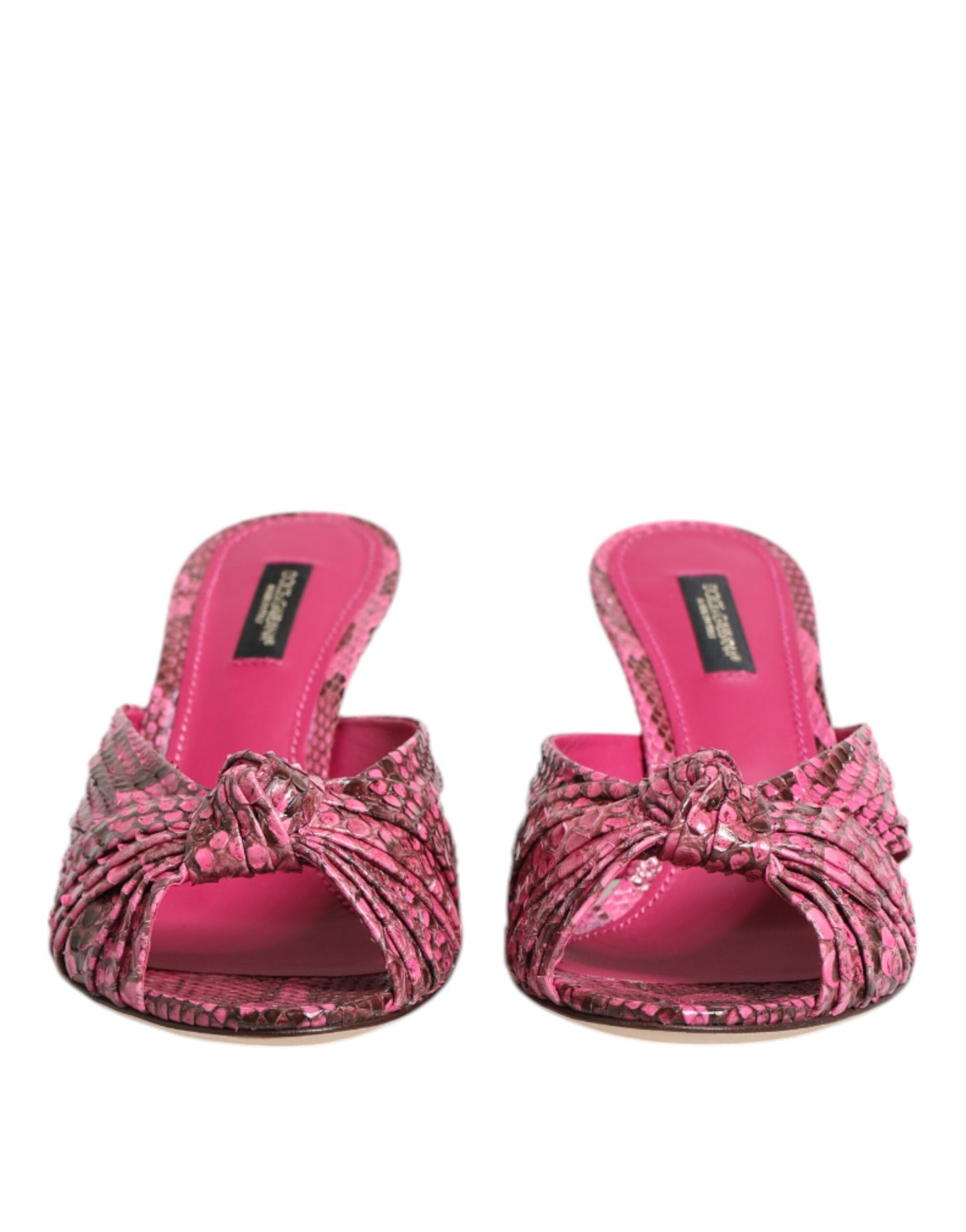 Dolce &amp; Gabbana Pink Leather Heels Slides Sandals Shoes