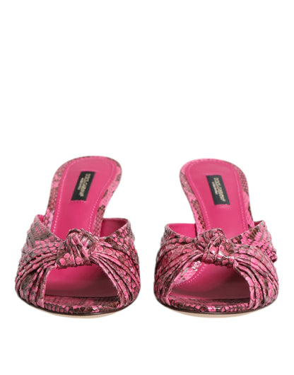 Dolce &amp; Gabbana Pink Leather Heels Slides Sandals Shoes
