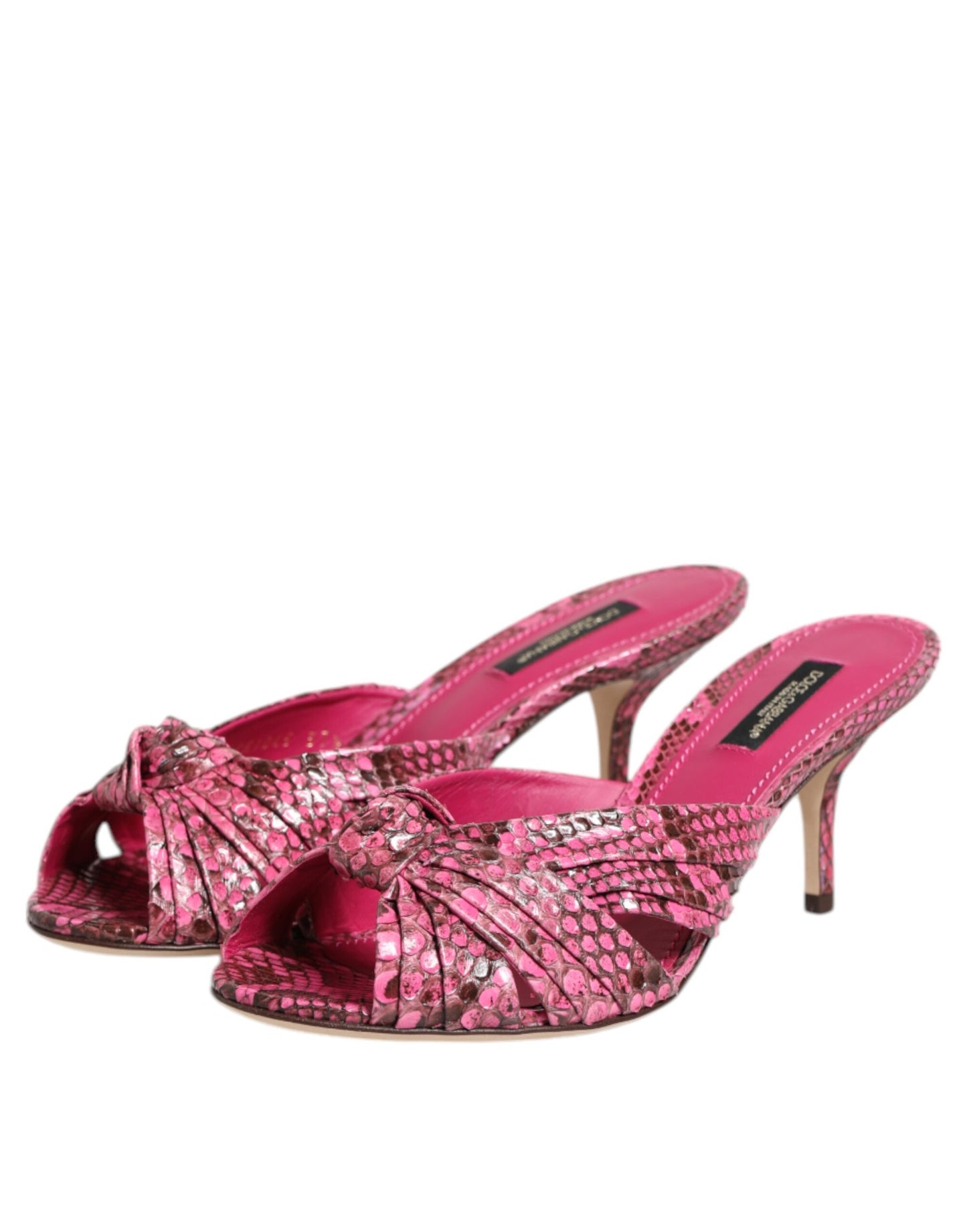 Dolce &amp; Gabbana Pink Leather Heels Slides Sandals Shoes