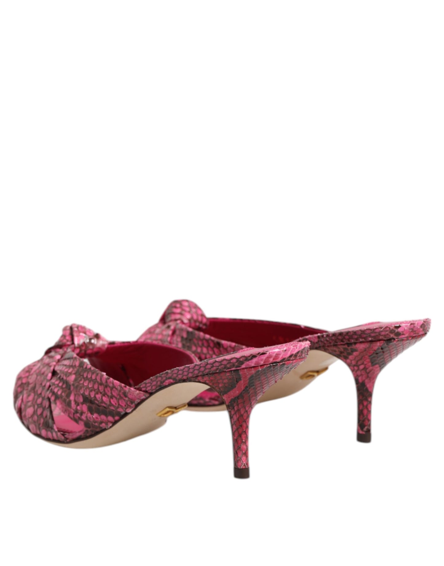 Dolce &amp; Gabbana Pink Leather Heels Slides Sandals Shoes