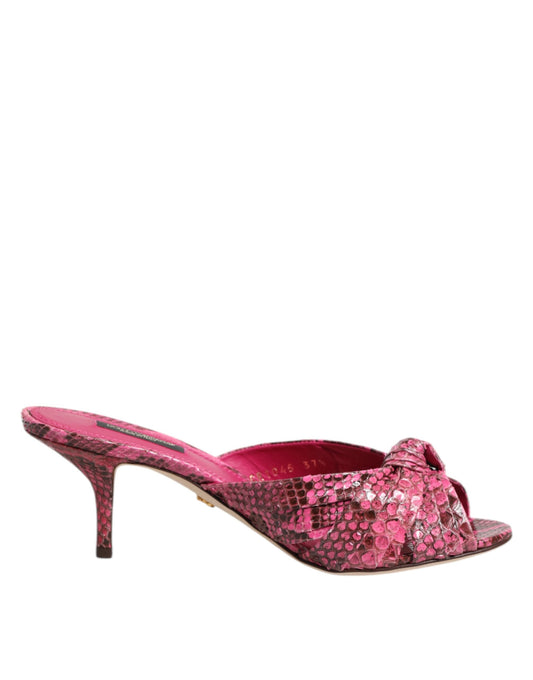 Dolce &amp; Gabbana Pink Leather Heels Slides Sandals Shoes