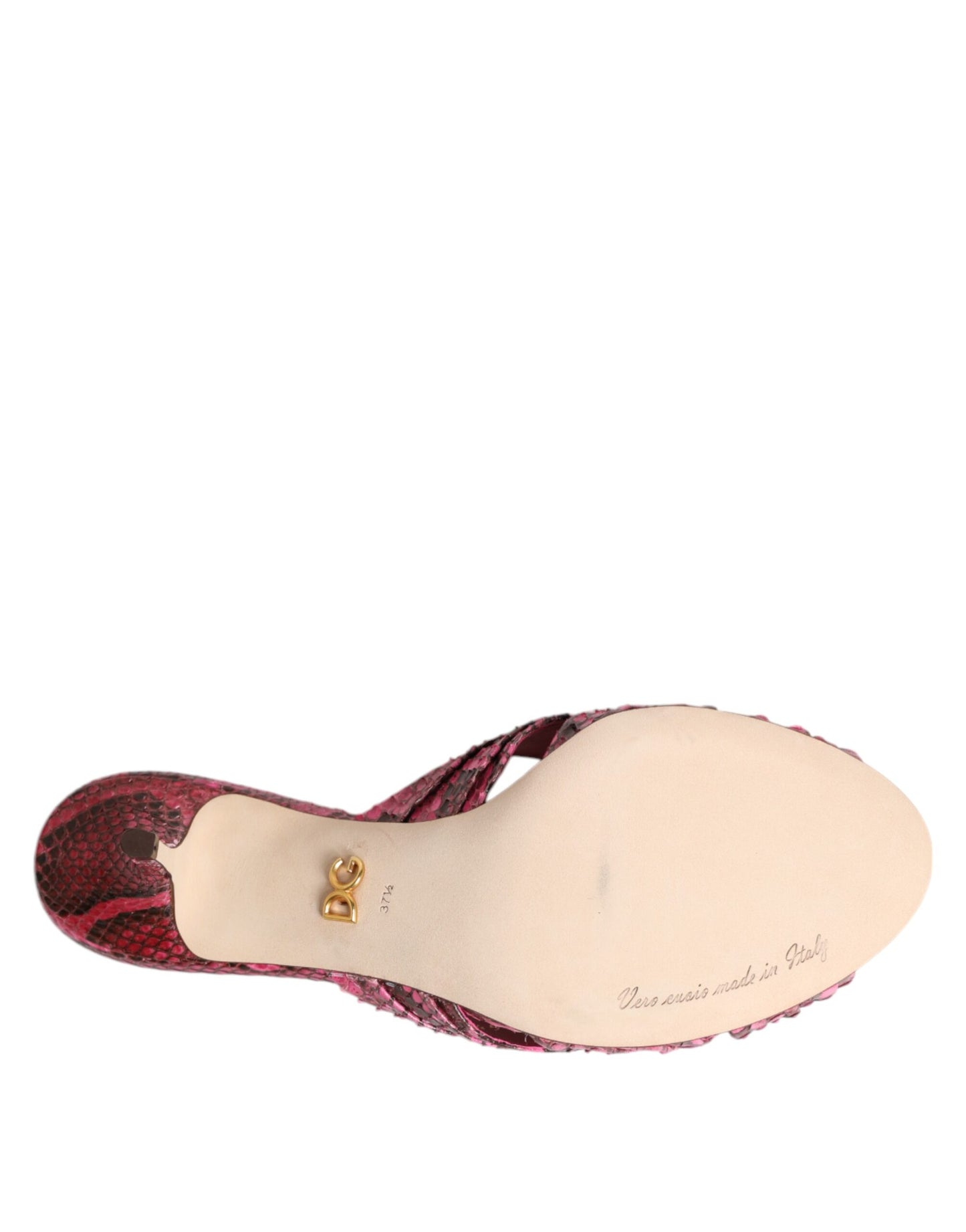 Dolce &amp; Gabbana Pink Leather Heels Slides Sandals Shoes