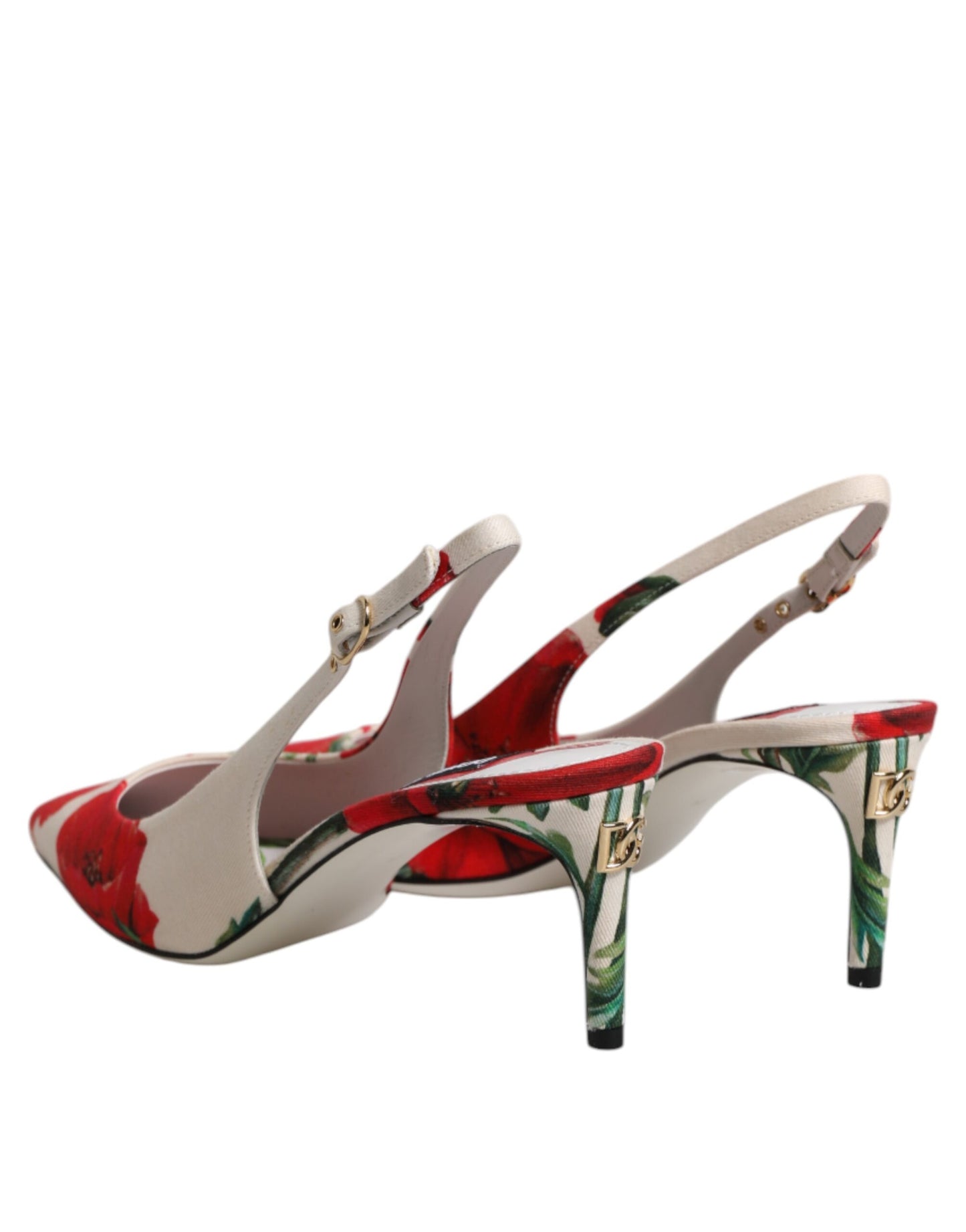 Dolce &amp; Gabbana White Floral Heels Slingback Sandals Shoes