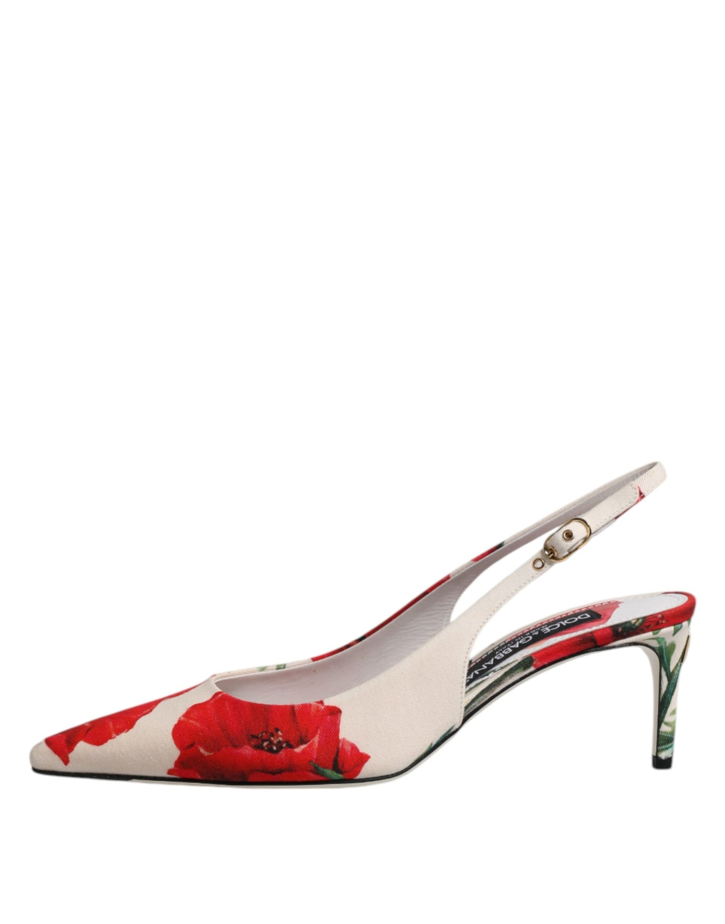 Dolce &amp; Gabbana White Floral Heels Slingback Sandals Shoes