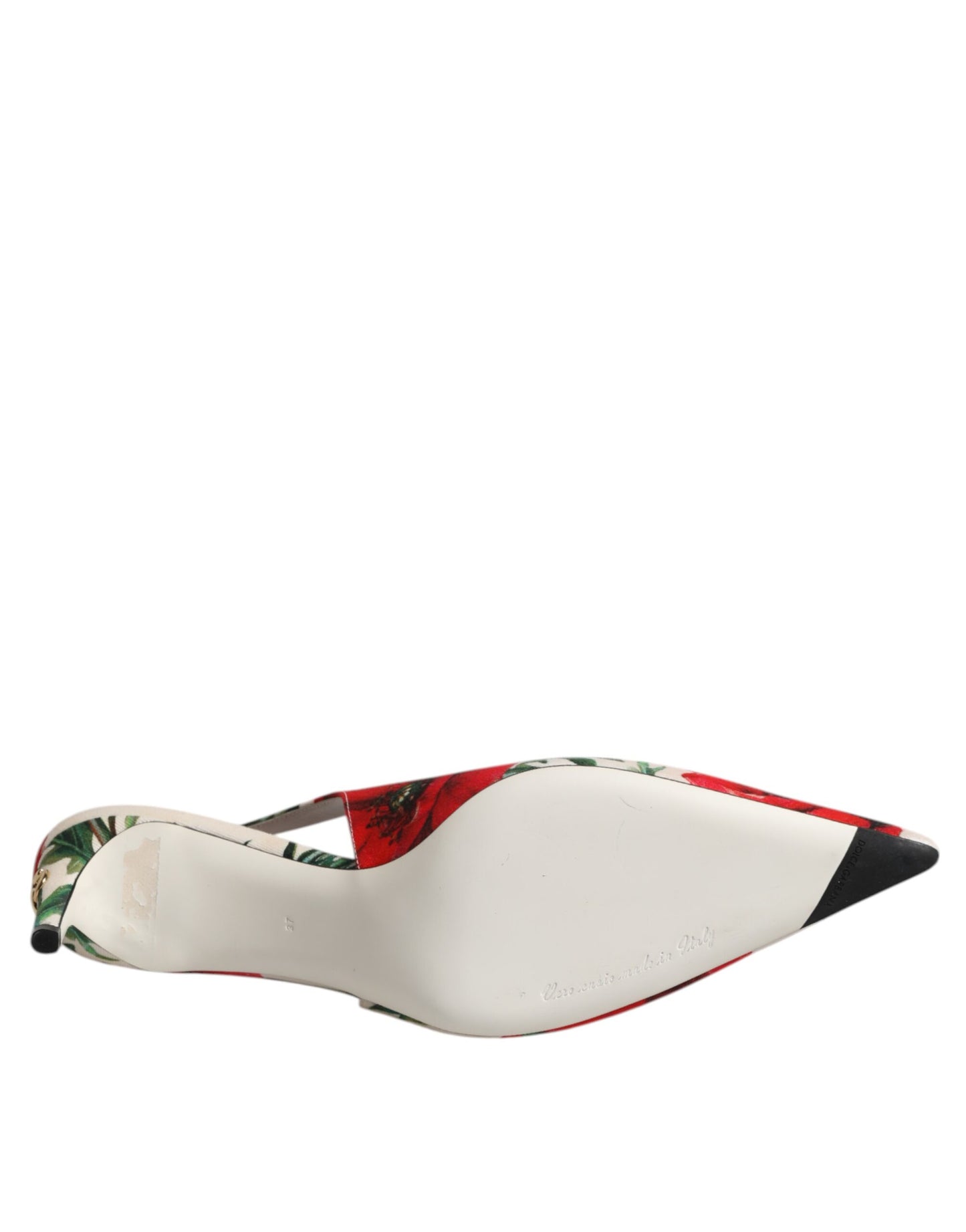 Dolce &amp; Gabbana White Floral Heels Slingback Sandals Shoes