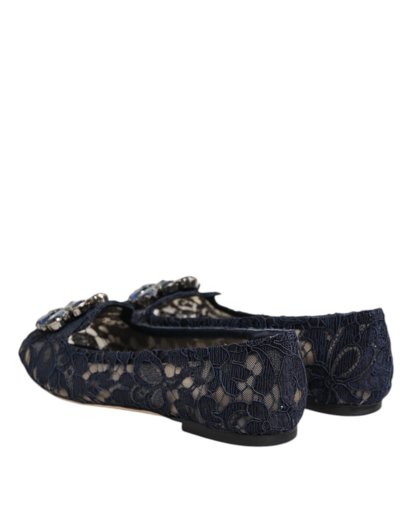 Dolce &amp; Gabbana Blue Taormina Lace Crystals Flats Shoes