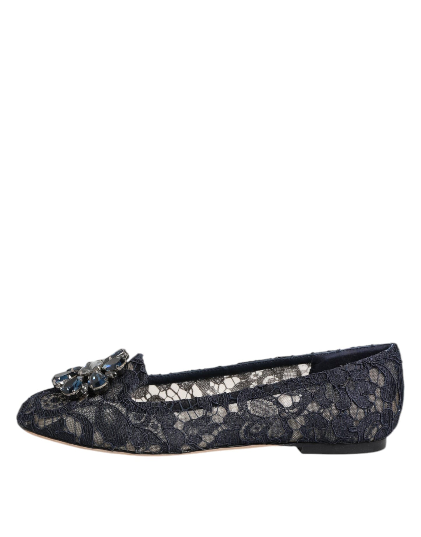 Dolce &amp; Gabbana Blue Taormina Lace Crystals Flats Shoes