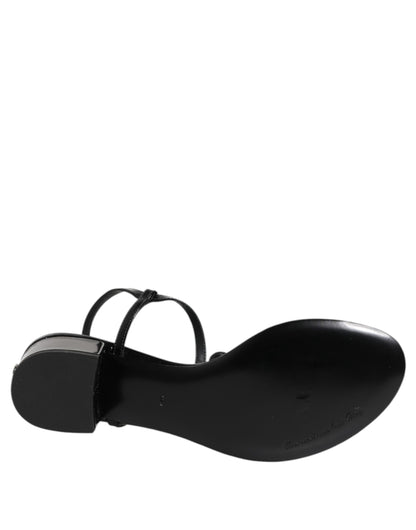 Dolce &amp; Gabbana Black Leather Crystal Ankle Strap Sandals Shoes